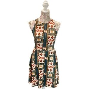 H & M Aztec Print Fit & Flare Sleeveless Racerback Dress Size Small